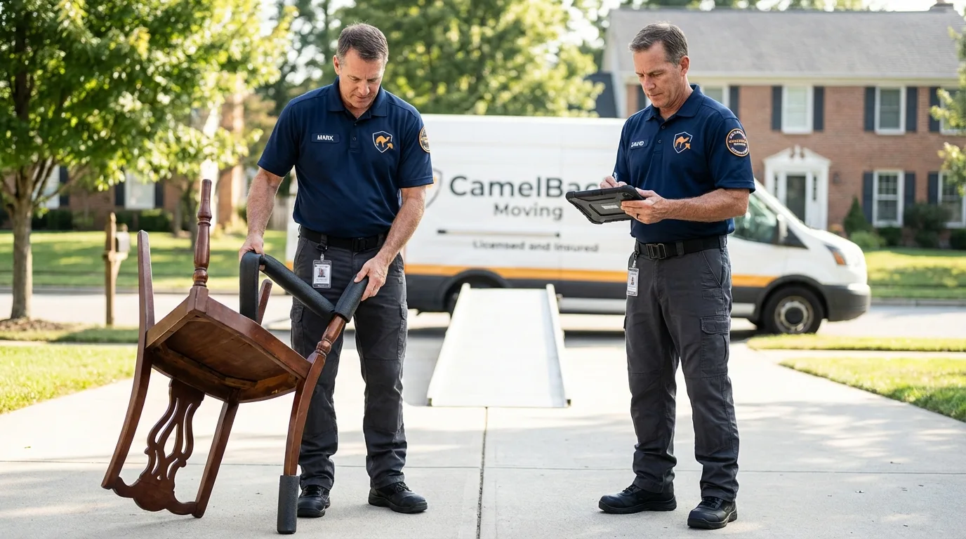 Movers inspecting furniture for damage prevention before loading in Harrodsburg, KY